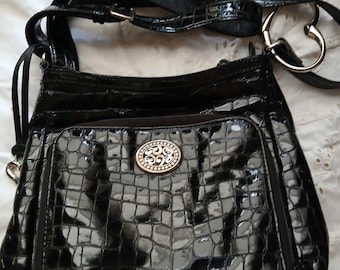 Brighton Black Patent Leather Crossbody Bag, U55285