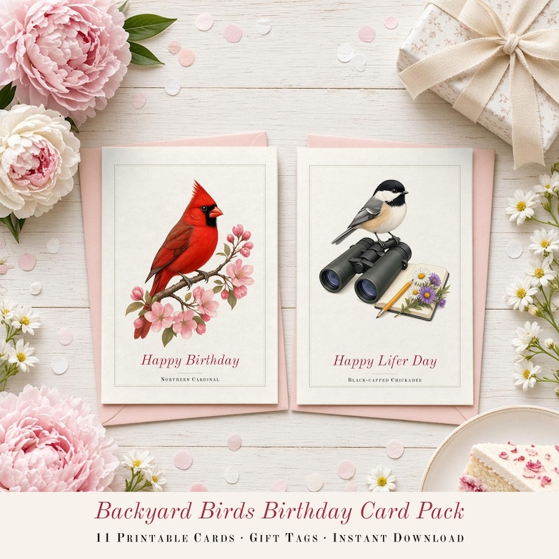 Bird Birthday Cards Printable, Birthday Card Pack of 10 + 1 Bonus ...