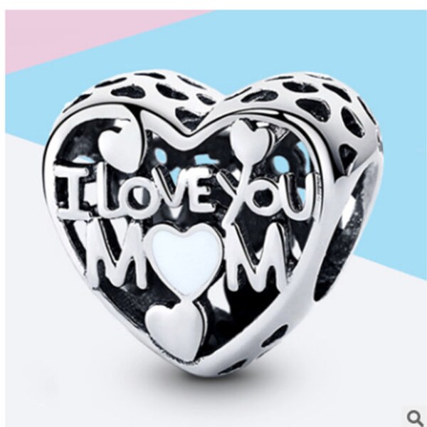 Charm S925 I Love You Mom MUM Heart Silver Sterling mothers day