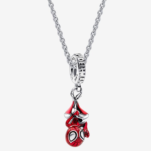 Hanging Spider-Man Sterling Silver Charm Necklace-60cm
