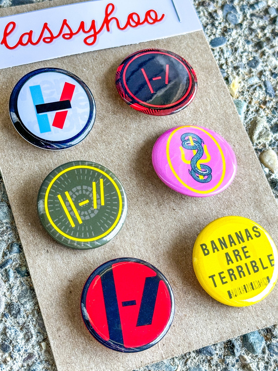 Twenty One Pilots Clancy Logo Merch Bananas Are Terrible 1.25 Buttons ...