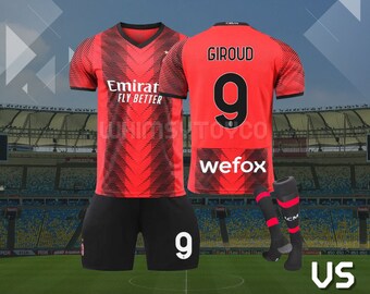 2023/2024 AC Milan home football jersey，#9 Giroud, #17 Leao，#19 Theo， kids football suit，Personalized jersey