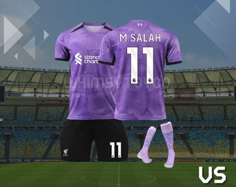 2023/2024 Liverpool second away football jersey，#11 Salah, #4 Virgil，#7 Diaz， kids football suit，Personalized jersey