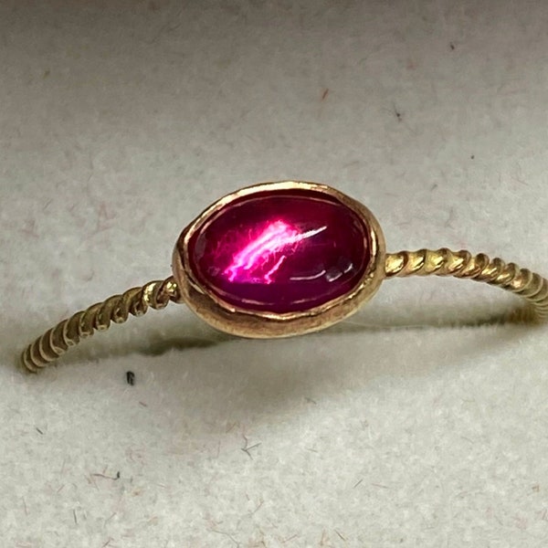 Ruby ring -dainty 10k solid gold Twist Band- Custom made in USA by me -6x4mm ruby -Yellow or Rose 10k, Available in 14k White yellow, rose.