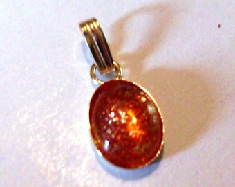 Sunstone pendant 14k r 10k Gold 8x6 or 10x8mm genuine Orange Shiller/Sparkly sprinkles -Creativity & Energy- I made in USA -Chain available