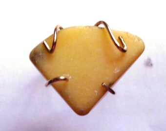 Raw Yellow jade set in Yellow gold filled claws.  Size 6  READY To Mail - 18x24mm Only one like it ever. Minimal simple brutalist. I Like It