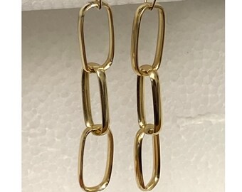 Gold link earrings about 3" Overall and around 11mm wide - light and fluttering sparklies - choice of earwires - Links are 14k plated -USA