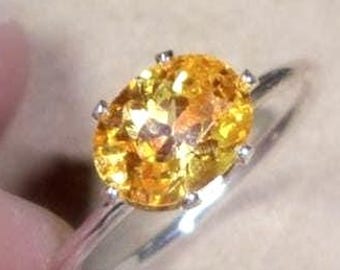 Ring - Summer Yellow cz oval 8x6mm eco-friendly sterling silver -recycled sources & man made canary stone- smth16g Custom Made in your Size