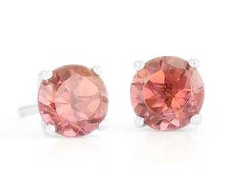 Earrings Pink October 3mm posts studs - eco-friendly reclaimed/recycled .925 silver - lab grown sapphires, Natural tourmaline, or cz