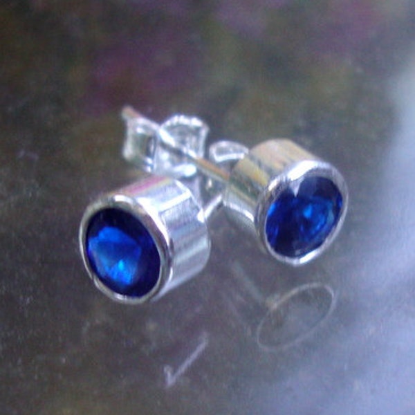 Earrings Hanukkah Blue posts studs tube bezel set - eco friendly 14k gold or sterling silver from recycled sources- 3mm, 4mm, 5mm, 6mm PEACE