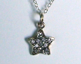 Star in solid sterling silver & chain - eco friendly - 11 Swarovski Aquamarine color faceted stones- necklace pendant 10mm Ready to Mail