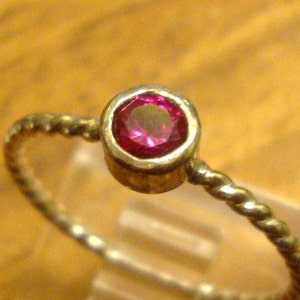 Ruby ring in solid gold, silver or gold filled, 4mm lab ruby , tube bezel set -Custom Made in USA by Me-engagement/solitaire/July birthstone