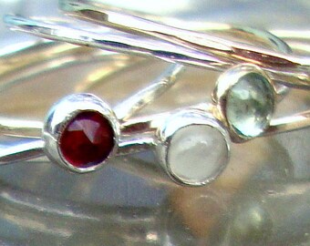 Birthstone Ring solid 14k Yellow, Rose or White gold 3mm bezel set gemstones single delicate - Custom made in USA by me.