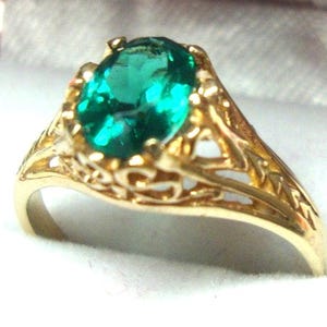 Anillo de filigrana de oro amarillo de 14k, sólido, ético, hecho en EE. UU. a medida según su talla. Elija la gema: rubí ovalado de 7 x 5 mm, ópalo, zafiro, topacio, etc.*