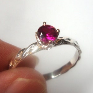 Eternal Passion Ruby solitaire ring -5mm 1/2 ct  sterling silver engagement, wedding, July birthstone- RED  Custom Made in USA by me