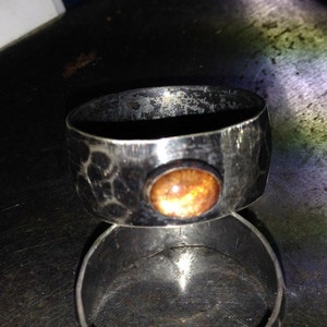 Sunstone shiller ring 8x6 on 11mm wide hammered ring Custom made in USA by me adjustable or solid sized eco friendly 925 sterling silver image 1