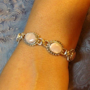 Bracelet - solid Sterling Silver links - Pride and Joy - ethical, beige Pink shell cabochons, Custom handmade in your size