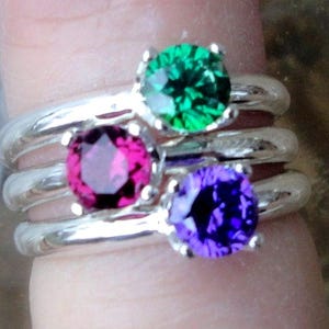 Ring 5mm birthstone in solid sterling silver- solid Gold available- 14g hr Custom Made in USA By Me -Any Birthstone- FREE Shipping- One ring