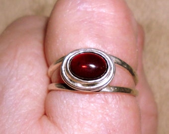 Garnet ring, double band, eco friendly recycled .925 sterling silver- made in USA by me -Men Women - Stone of Commitment, Love Honesty