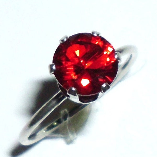 Ring Fiery RED 8mm solid sterling silver Screaming Red- Custom HandMade in USA by me -Mexican Red or Quartz- 18g Stack Engagement Solitaire