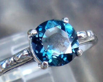 Lighter London Blue Topaz 2 ct ring in sterling silver -Fair Trade, eco friendly -December -Engagement ring SIZE 6.5 READY to Mail 1-2 days