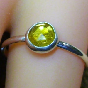 Classic Gold Tourmaline Ring, Simple Solitaire, Yellow, White or Rose Solid Gold- Lemon Sunshine Yellow rose cut 6mm -Free & Cheerful energy