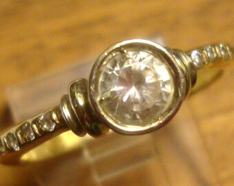 Gold ring with white sapphire & tiny diamonds, size 7,  Classic Engagement ring, April, Only one, Substantial 10k solid gold -READY to Mail