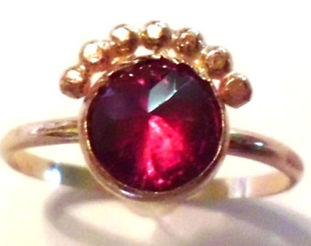 Red Ruby Ring - eco friendly lab ruby corundum - READY to MAIL in 1 to 3 days - Size 5.25 or 8.75- 14k yellow gold fill -