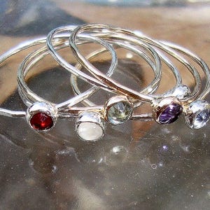 Ring - delicate build-your-own stack w your chosen stones/birthstones -solid .925 sterling silver - ONE ring Custom made in your Size