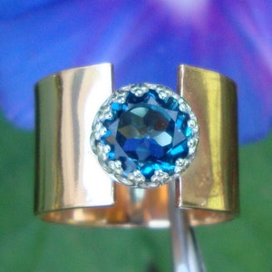 Ring Gold- London Blue Topaz in 1/2 inch wide Eco Friendly 14k gold filled set in recycled sterling silver- Custom made in yourSize