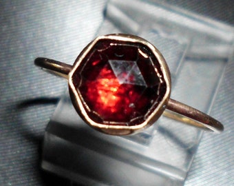 RED Garnet Ring -Rose cut 6mm Hexagonally set in 14k yellow gold filled eco-friendly, Ethical  -Custom Made in USA by me -Hex Hexagon 19g