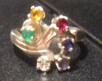 Rainbow Ring, Mother's Ring, Birthstone ring, Cocktail ring Swirls of solid sterling silver and gemstones Custom made in your size -USA