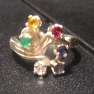Rainbow Ring, Mother's Ring, Birthstone ring, Cocktail ring Swirls of solid sterling silver and gemstones Custom made in your size -USA