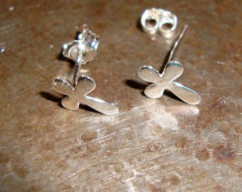 Tiny Cross Earrings Sterling Silver recycled eco friendly- bridal, bridesmaid, Christmas, or just Everyday Simple 1/4 inch wide (6x8mm)