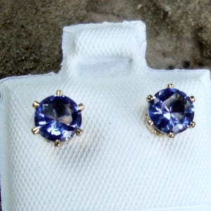 Earrings Water Sapphire 14k Gold -posts/studs- Ethical reclaimed/recycled   4mm .55ct pleochroic iolite blue violet -USA by Me- Shaman Stone