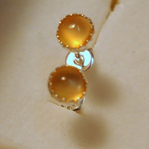 Earrings Peach Moonstone 4mm  posts studs bezel set - eco friendly sterling silver from recycled sources - Warm Sparklies