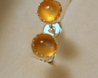 Earrings Peach Moonstone 4mm  posts studs bezel set - eco friendly sterling silver from recycled sources - Warm Sparklies