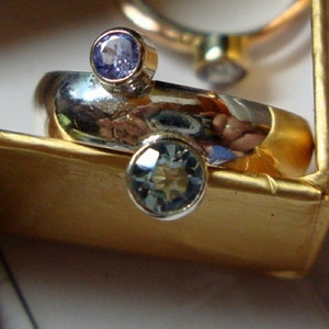 Ring Tanzanite & Topaz sterling silver w 3mm and 4mm conflict free Natural -blue + purple Custom Made in USA by me in your Size tube set image 3
