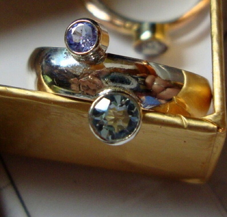 Ring Tanzanite & Topaz sterling silver w 3mm and 4mm conflict free Natural -blue + purple Custom Made in USA by me in your Size tube set image 3