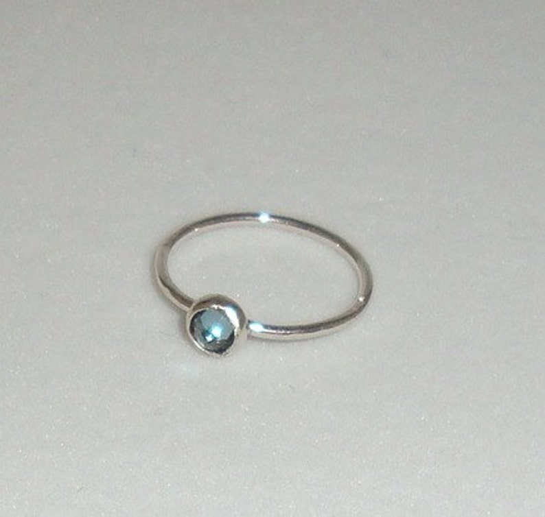 Clear Blue Natural Apatite Ring in eco friendly sterling silver Stack or solitaire custom made in your size image 1