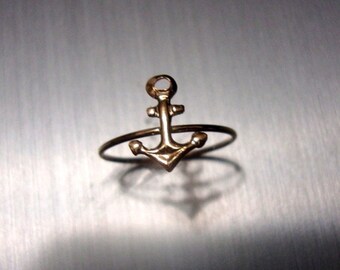 Ring Anchor- Summer Day at the Beach - Thin band a thread of 14k gold filled from Eco friendly source - READY TO SHIP Size 4.25 to 4.5