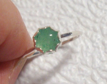 Green Aventurine Ring -  solid sterling silver from recycled eco friendly sources - Custom made in USA by me - 6mm on 18ga band