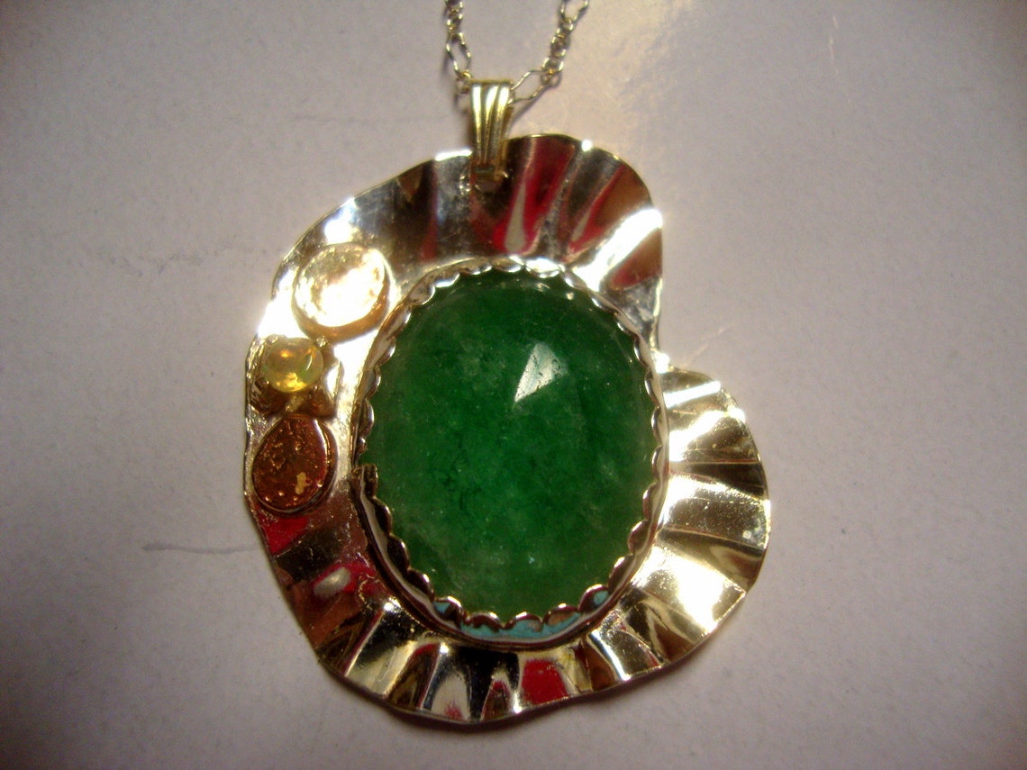 Pendant Emerald & Opal Natural in Sterling Silver W 14k Etsy