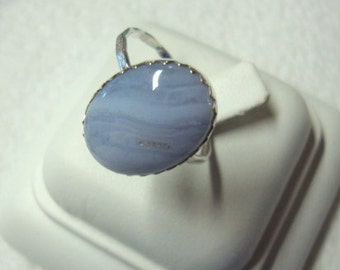 Blue Lace Agate Ring - .925 sterling silver (reclaimed/recycled) 16g hm- Fair Trade eco friendly - Custom size
