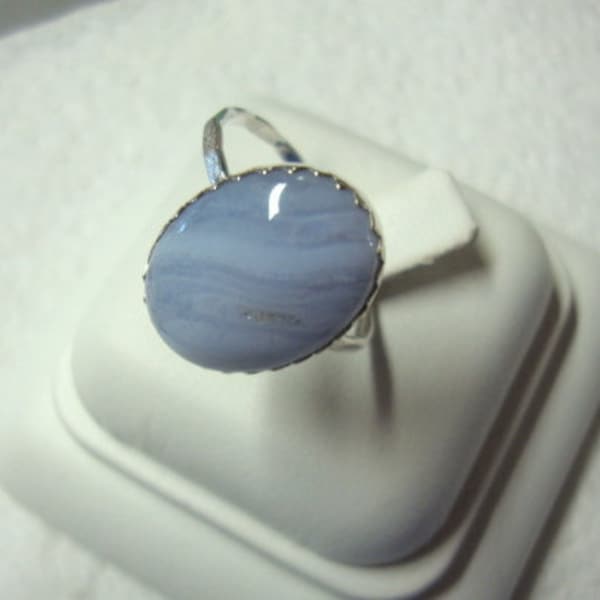 Blue Lace Agate Ring - .925 sterling silver (reclaimed/recycled) 16g hm- Fair Trade eco friendly - Custom size