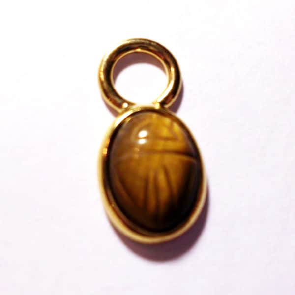 Tiger's Eye Scarab pendant necklace 14k Gold Filled 14x8mm genuine tigers eye 1x1/2 inch overall READY to Mail* Man Unisex Dispell ANXIETY