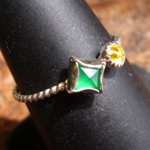 Ring - Green chalcedony and golden citrine in eco friendly solid sterling silver from recycled sources -custom made your size, 2 stone ring