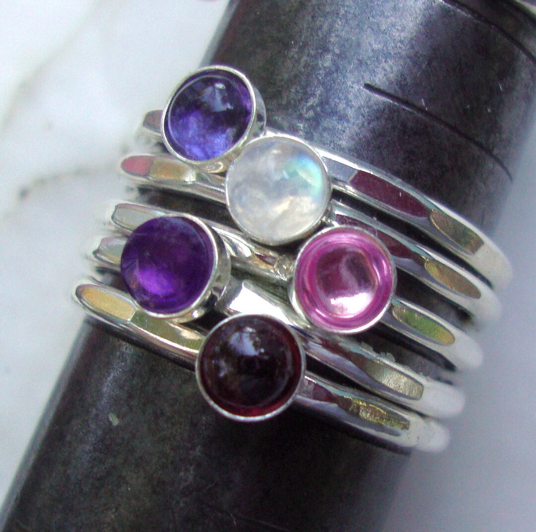 3 Ring Stack Choice of Stones - Eco-friendly Sterling Silver Extra ...