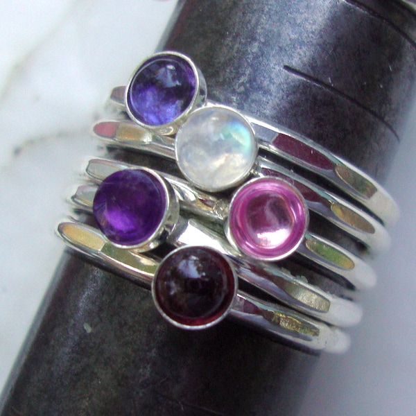 Ring  Make your own Stack eco-friendly 14gFH sterling silver extra durable- Conflict Free stones -Custom Made in USA + birthstones 1 ring