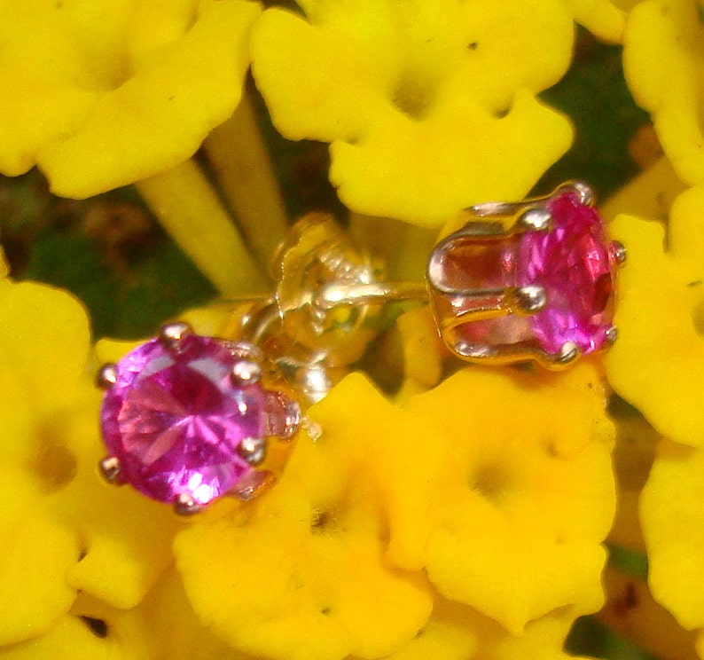 Earrings Pink Sapphire 4mm posts studs eco-friendly reclaimed/recycled 14k gold filled and lab grown sapphires image 1